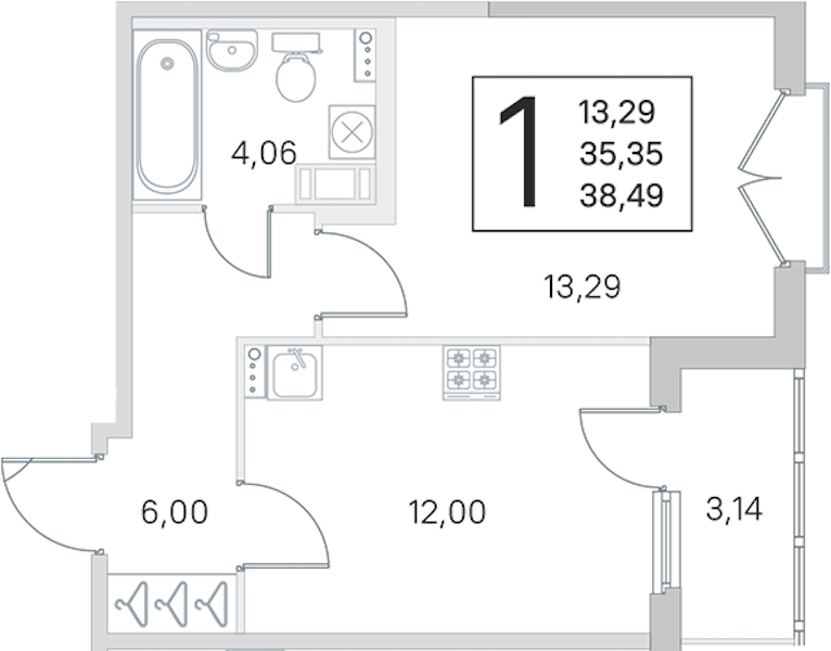 1-комнатная квартира 35.35 м², 4/4 эт., ЖК «Любоград в Стрельне»